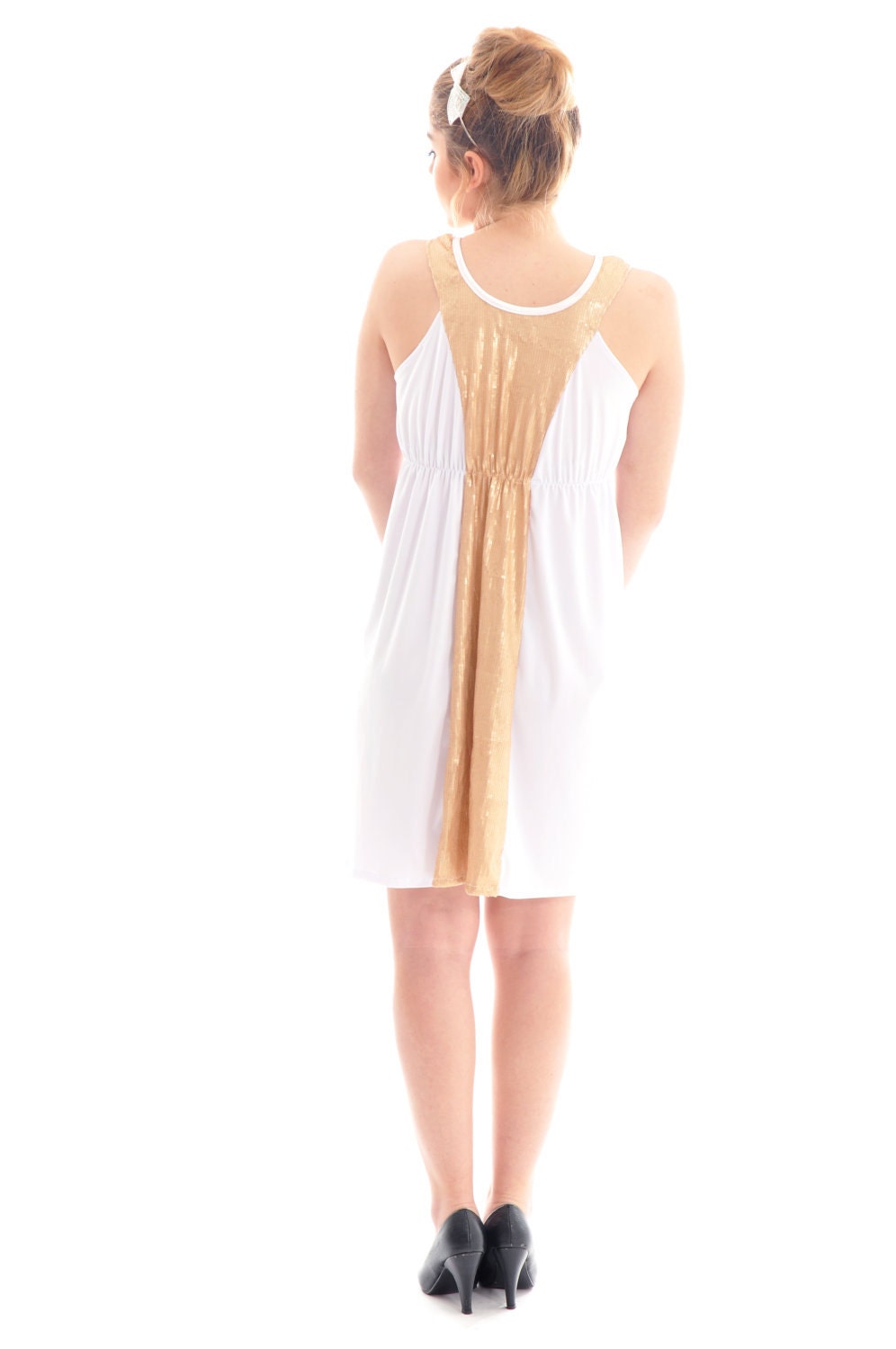 Cocktail white dress - Golden sequin cocktail white dress/ Bridesmaid dress/ Maternity dress/ Elegant dress