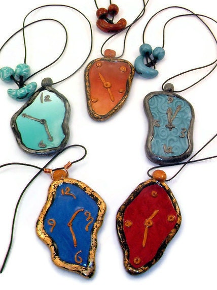 Made to order in color of your choice - Dali clocks - polymer clay pendant necklace. Art Jewelry