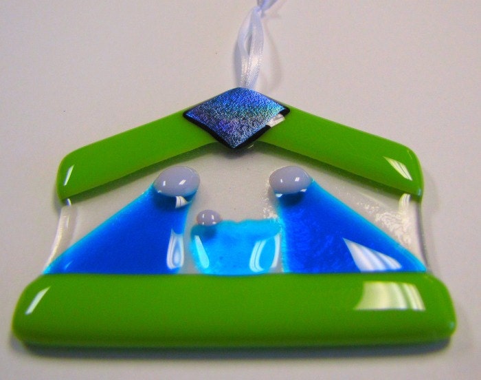 Lime green and Turquoise Blue Fused Glass Christmas Ornament or Suncatcher