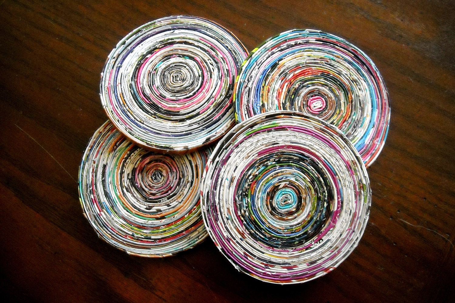Circular Upcycled Green Earth Friendly Magazine Paper Drink Coasters - Set of 4