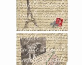 Paris French Collage on Vintage paper digital Instant download for scrapbookings, albums, journals, altered art, ACEO, ATC, hang tags charms