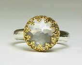 White Topaz Ring 14k Gold Sterling Silver Natural Faceted Stone-made to order in your size