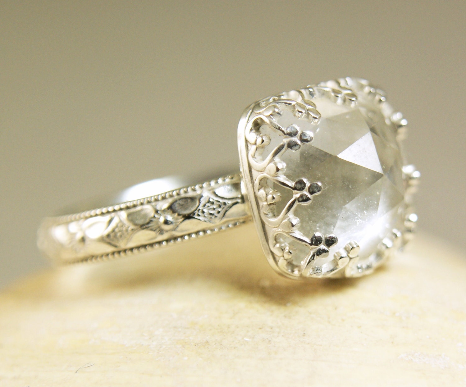 Sterling Silver Quartz Ring, Natural Faceted Stone, Princess Crystal Gemstone,made to order