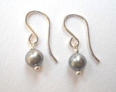 Little Pearl Earrings - Sterling Silver Gray Pearl Dangle Earrings Beadwork Earrings