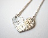 Concrete Heart Necklace - Sterling Silver Heart Textured Pendant Necklace Oxidized