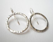 Hoop Earrings - Sterling Silver Hammered Circle Dangle Earrings