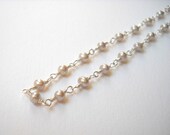 Platinum Pearl Necklace - Sterling Silver Beaded Rosary Necklace Wire Wrapped Gray Pearls Pearl Strand Beadwork Necklace