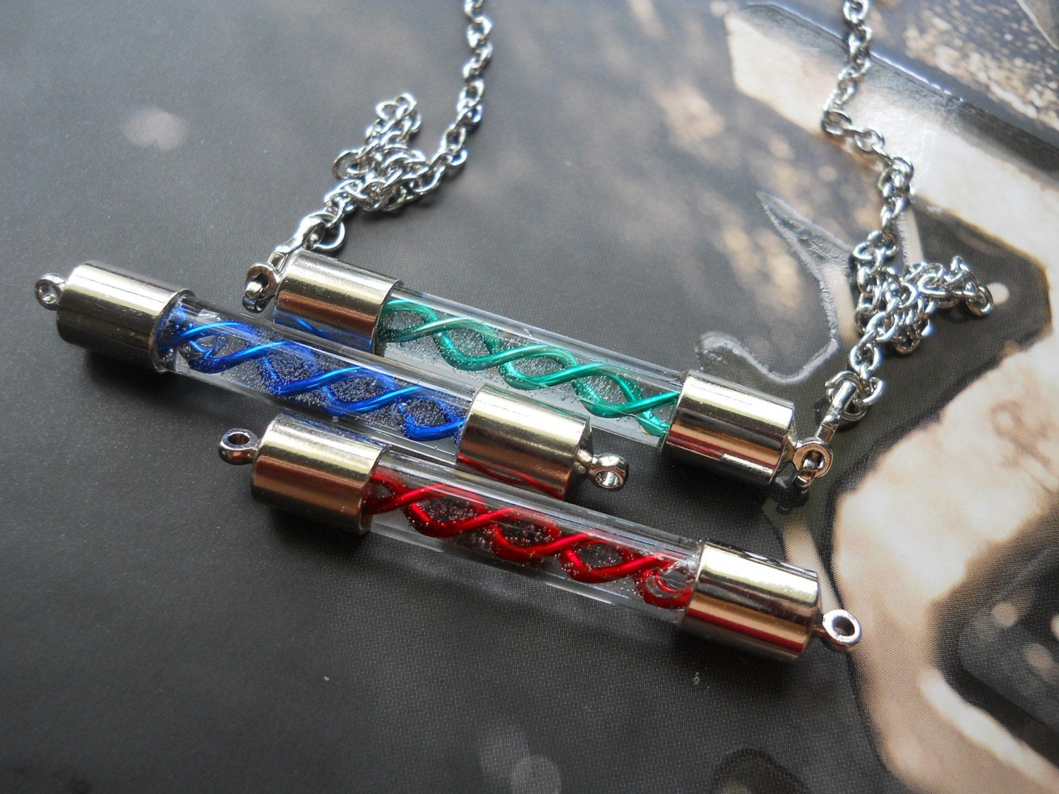 Resident Evil Set of 3 Interchangable Handblown T Virus, G Virus and G Vaccine Capsule Shield Necklace