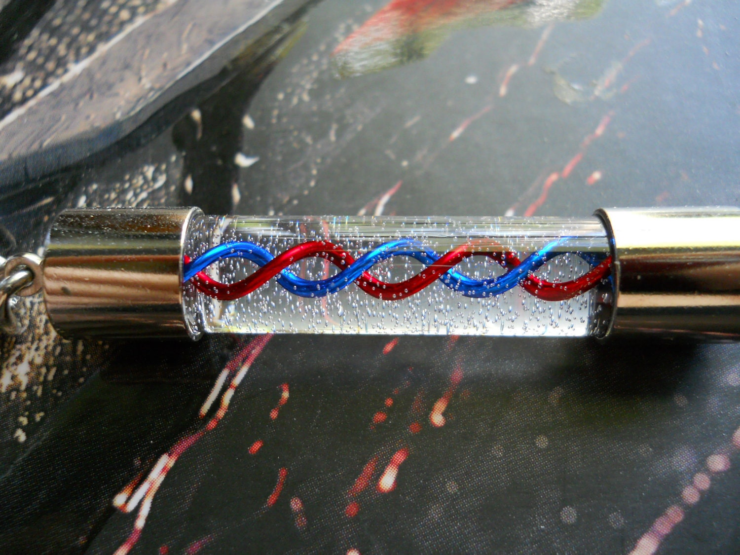 Handblown Glass DNA Strand Capsule Pendant/Keychain