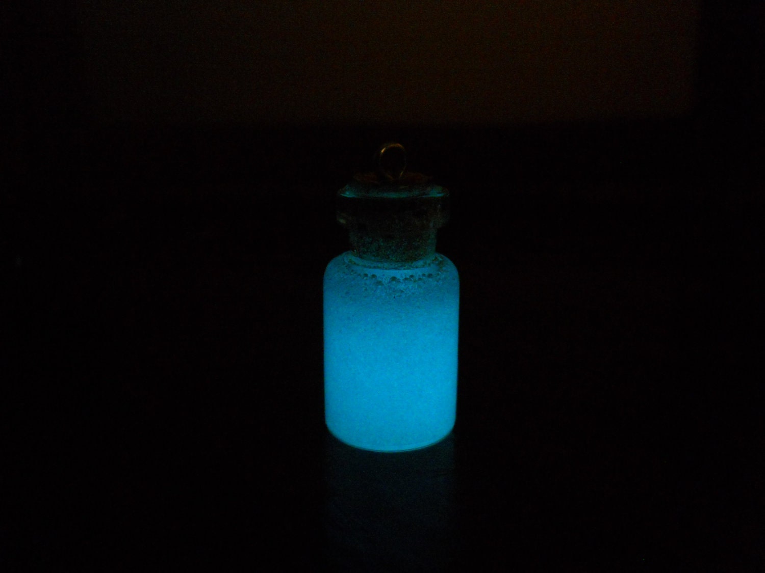 Miniature Blue Glow In The Dark Glass Bottle Necklace