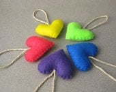 Small Felt Heart Ornaments 80s Neon Colors Recycled Felt set of 5