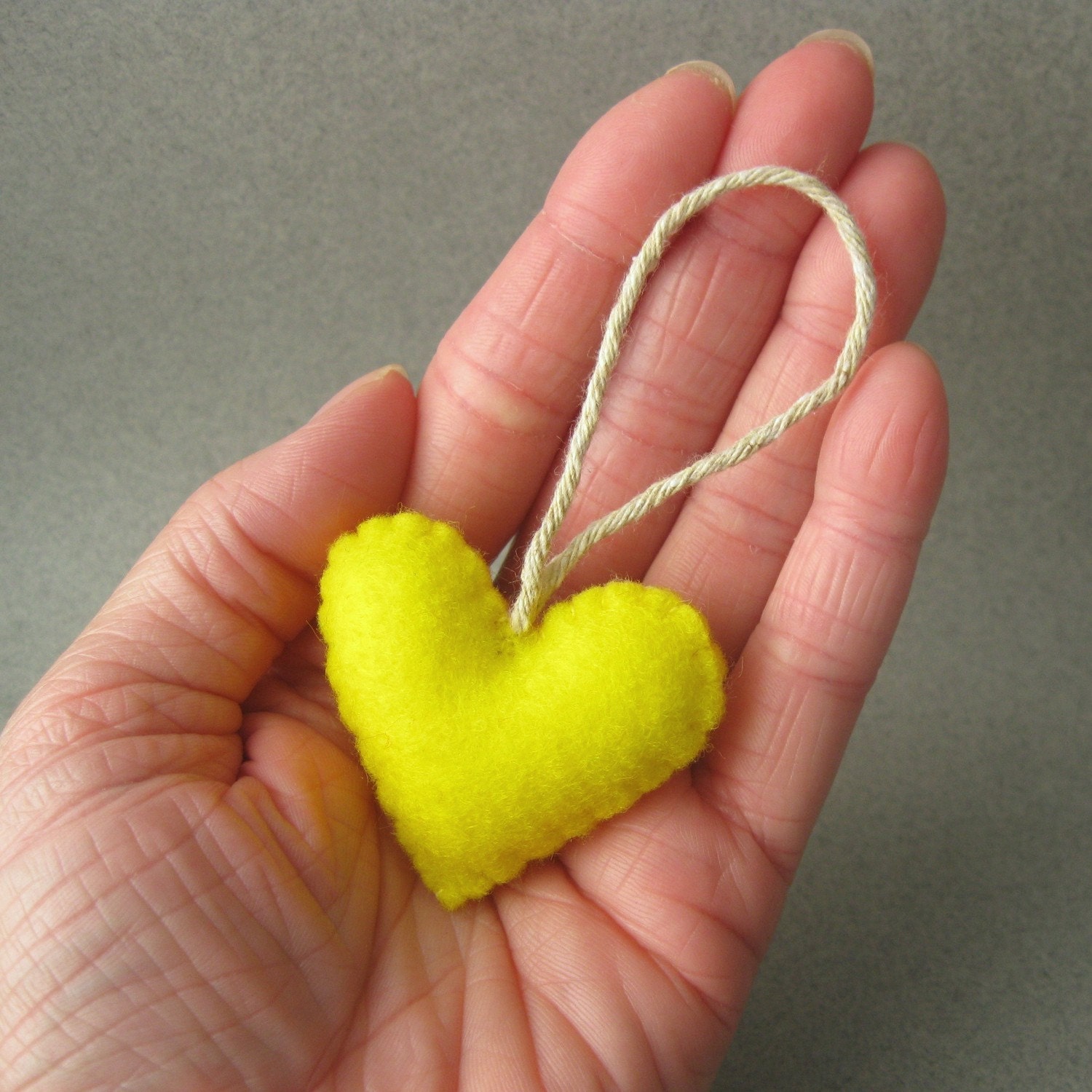 Sunshine Yellow Felt Heart Ornament Eco Friendly recycled plastic bottles