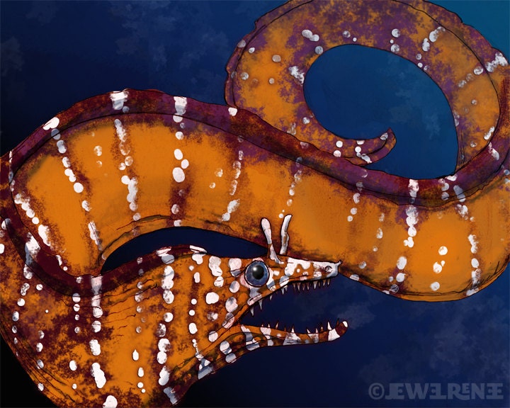 Dragon Moray Eel Art Print - Orange and Blue Aquatic 11x14 Inch Print - Watercolor Inspired