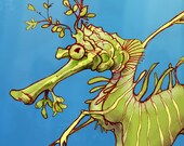 Leafy Sea Dragon Art Print - Blue Green Purple Aquatic Art - Watercolor inspired 11x14 Print
