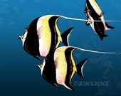 Moorish Idol Fish Art - Blue Yellow Black Aquatic Illustration - Print - 11x14 inches