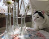 vintage Trio of Clear GLASS Vases, Customized Mix & Match Instant Collection, you choose the 3 vase styles you want, summer weddings