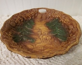 vintage Deer bowl, Syroco Wood, dimensional woodland forest natural history scene