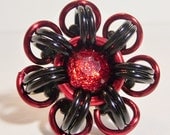 Chainmaille Flower Ring - Black & Red