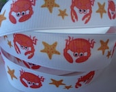 7/8 Orange CRAB on White GROSGRAIN RIBBON 5 Yards  Making Hair Bow Scrapbooking Scrapbook Craft Supplies
