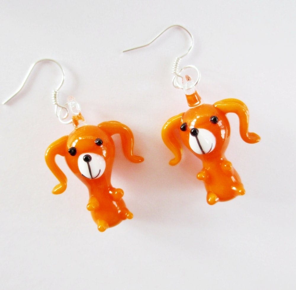  Earrings on Puppy Dog Earrings Orange Lampwork By Susanwilliamsdesigns On Etsy