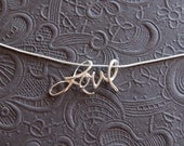 Cursive love pendant necklace in sterling silver, slider, anniversary, love word, snake chain, love necklace