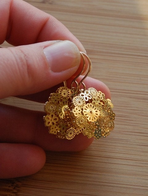 SALE - Gold floral discs and hand forged 14 karat gold filled ear wires - were 20 dollars, now 14 dollars