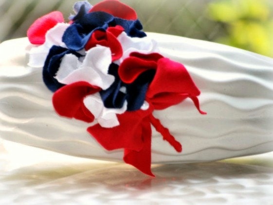 Patriotic Fabric Ruffles. Handmade Party Summer Fashion, Preppy Toddler Preteeen Teen Young Woman, Independence Day Picnic Hair Piece Bow