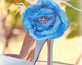 Shoe Clips Something Blue / White / Ivory / Red Flower. Bold Handmade Rose. Bride Bridal Bridesmaid,  Millinery Style Couture Pumps Bling
