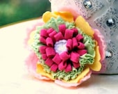 Brooch Pin, Hair Clip, or Headband Handmade. Gossip Girly Girl Couture, Pastel Bright Mint Cerise Fuchsia White, Toddler Baby Teen CIJ Gift
