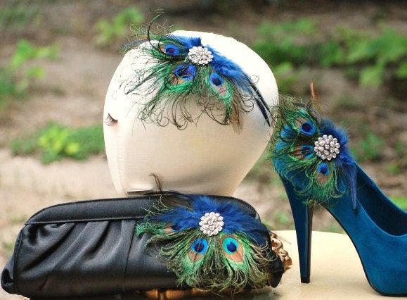 Shoe Clips Peacock Fan. Couture Bride Bridal Bridesmaid Gift, Diva Birthday, Rhinestone Crystals Flower, Statement Bachelorette Hen Party
