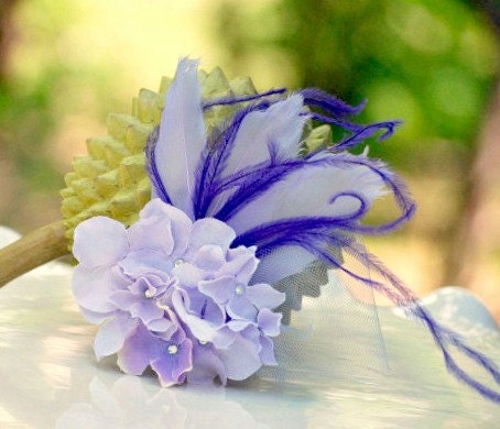 African Violet Hair Clip / Comb / Brooch Pin Lavender Hydrangeas. Summer Elegant Fashion French Inspired, also white ivory Pearll Rhinestone