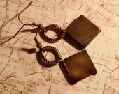 Copper Link Earrings, Mother of Pearl, Brown