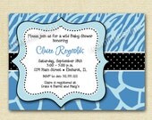 Wild Baby Shower Invitation- Blue Zebra and Giraffe Print - Boy Version - PRINTABLE INVITATION DESIGN Il_170x135