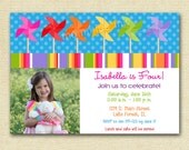 Pinwheel Dots and Stripes Photo Birthday Invite - PRINTABLE INVITATION DESIGN Il_170x135