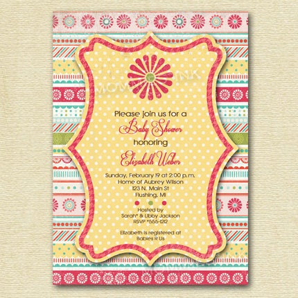 Colorful Daisy Ribbon Stripes Baby Shower Invitation - PRINTABLE INVITATION DESIGN Il_170x135