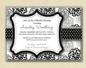 Dahlia Blooms Bridal Shower Invitation - Black Gray and White - PRINTABLE INVITATION DESIGN
