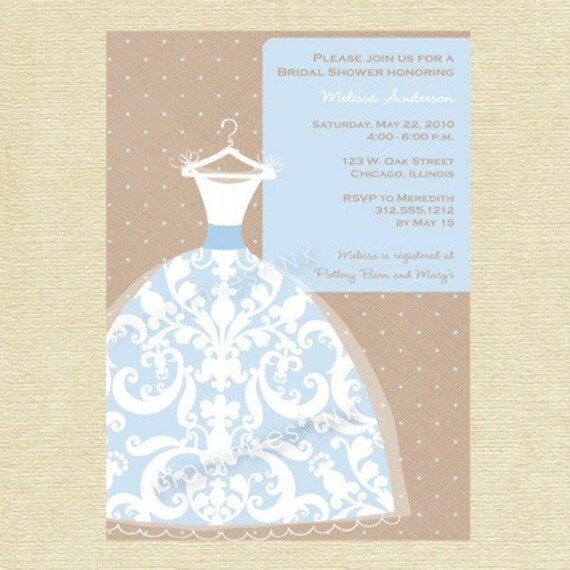 Something Blue ... Damask Wedding Dress Bridal Shower or Tea Invitation - PRINTABLE INVITATION DESIGN Il_570xn