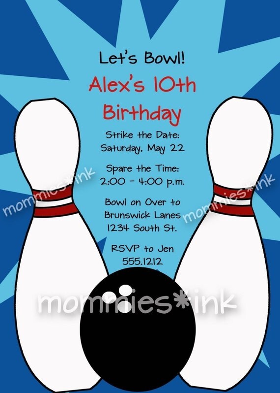 Bowling Party Invitation - You Pick Colors - PRINTABLE INVITATION DESIGN Il_570xn