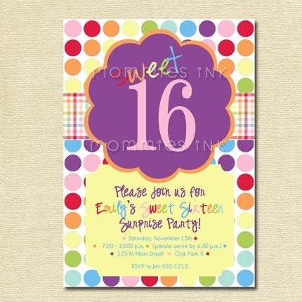 Rainbow Polka Dot Birthday Invite - PRINTABLE INVITATION DESIGN Il_570xn