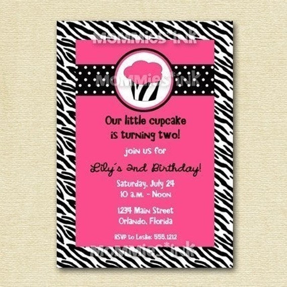 Dotty Zebra Cupcake Birthday Party Invitation - Your Choice of Colors - PRINTABLE INVITATION DESIGN Il_570xn