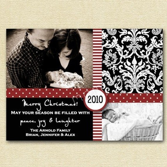 Black Damask Two Photo Card - Printable Holiday Card Design Il_570xn