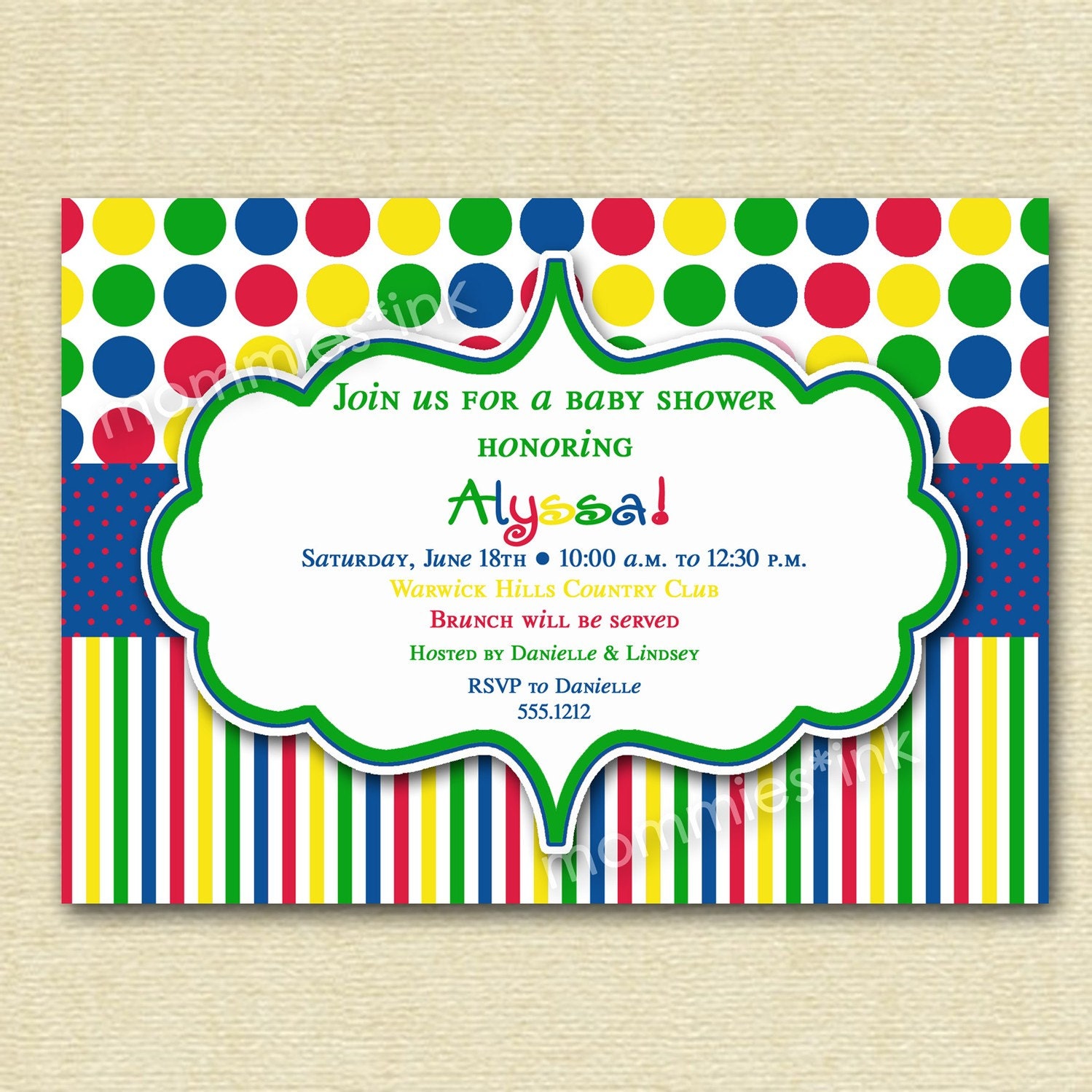 Sugar and Spice Brights Baby Shower or Birthday Invite - PRINTABLE INVITATION DESIGN Il_570xn