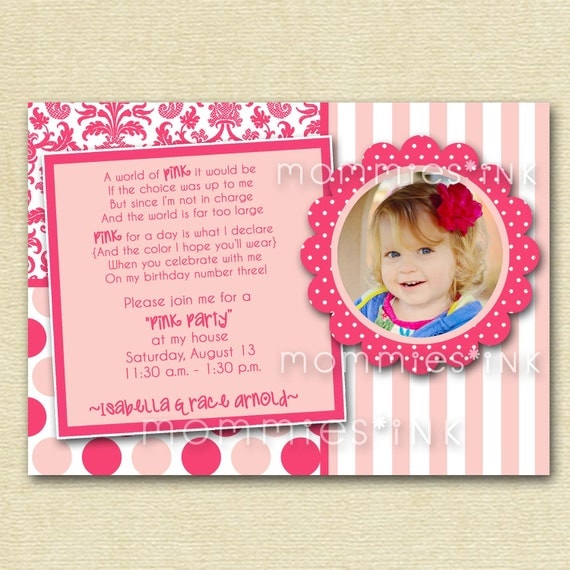 Pink Party Custom Photo Birthday Invitation - PRINTABLE INVITATION DESIGN Il_570xn