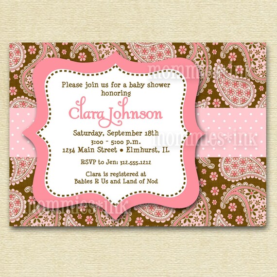 Pink Chocolate Paisley Baby Shower Invitation - PRINTABLE INVITATION DESIGN Il_570xn