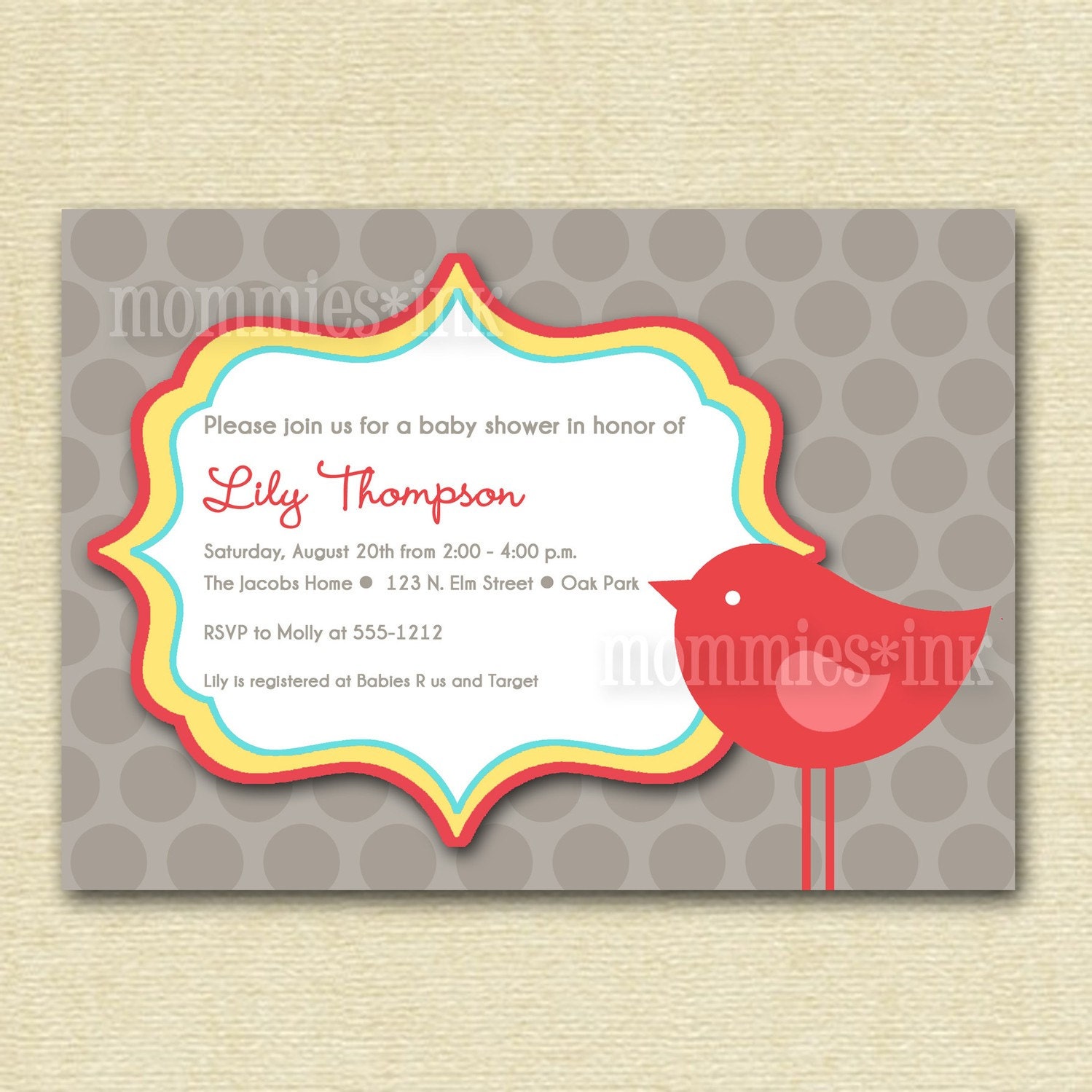 Mod Bird Baby Shower Invitation - PRINTABLE INVITATION DESIGN Il_570xn