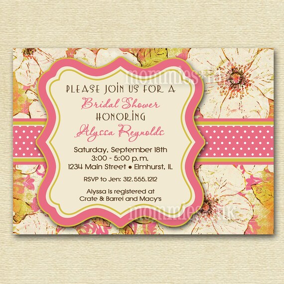 Vintage Blooms - Pink - Bridal Shower Invitation - PRINTABLE INVITATION DESIGN Il_570xn