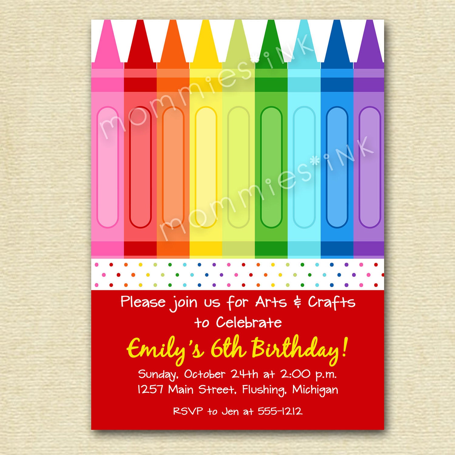 Crayon Arts and Crafts Birthday Party Invitation - PRINTABLE INVITATION DESIGN Il_570xn