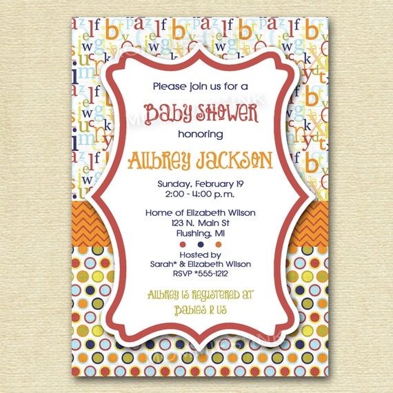 Mod ABC Polka Dot Baby Shower Invitation - PRINTABLE DESIGN Il_570xn