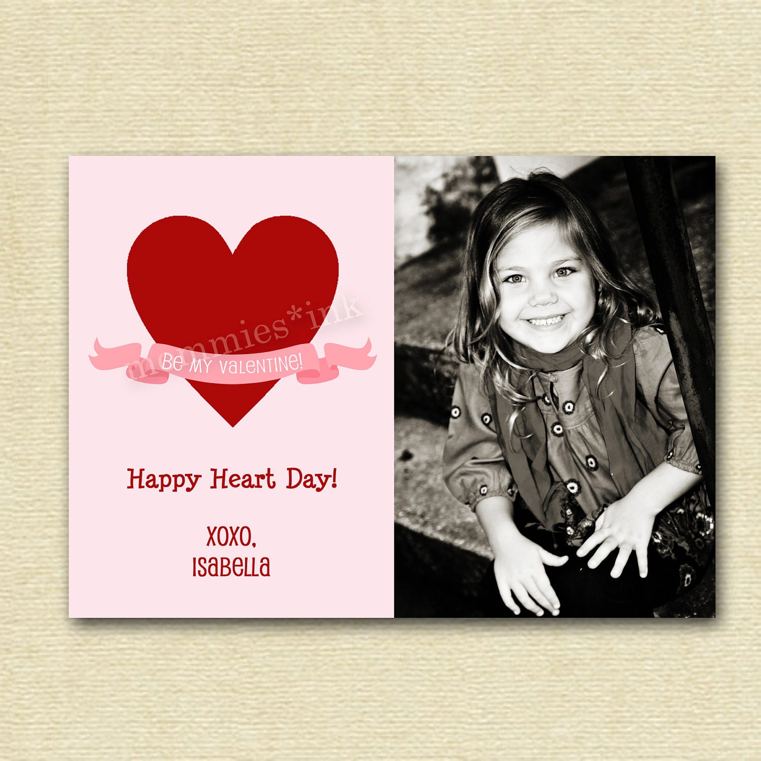 Simple Heart Day Valentine Photo Card - Printable Photo Card Design Il_570xn