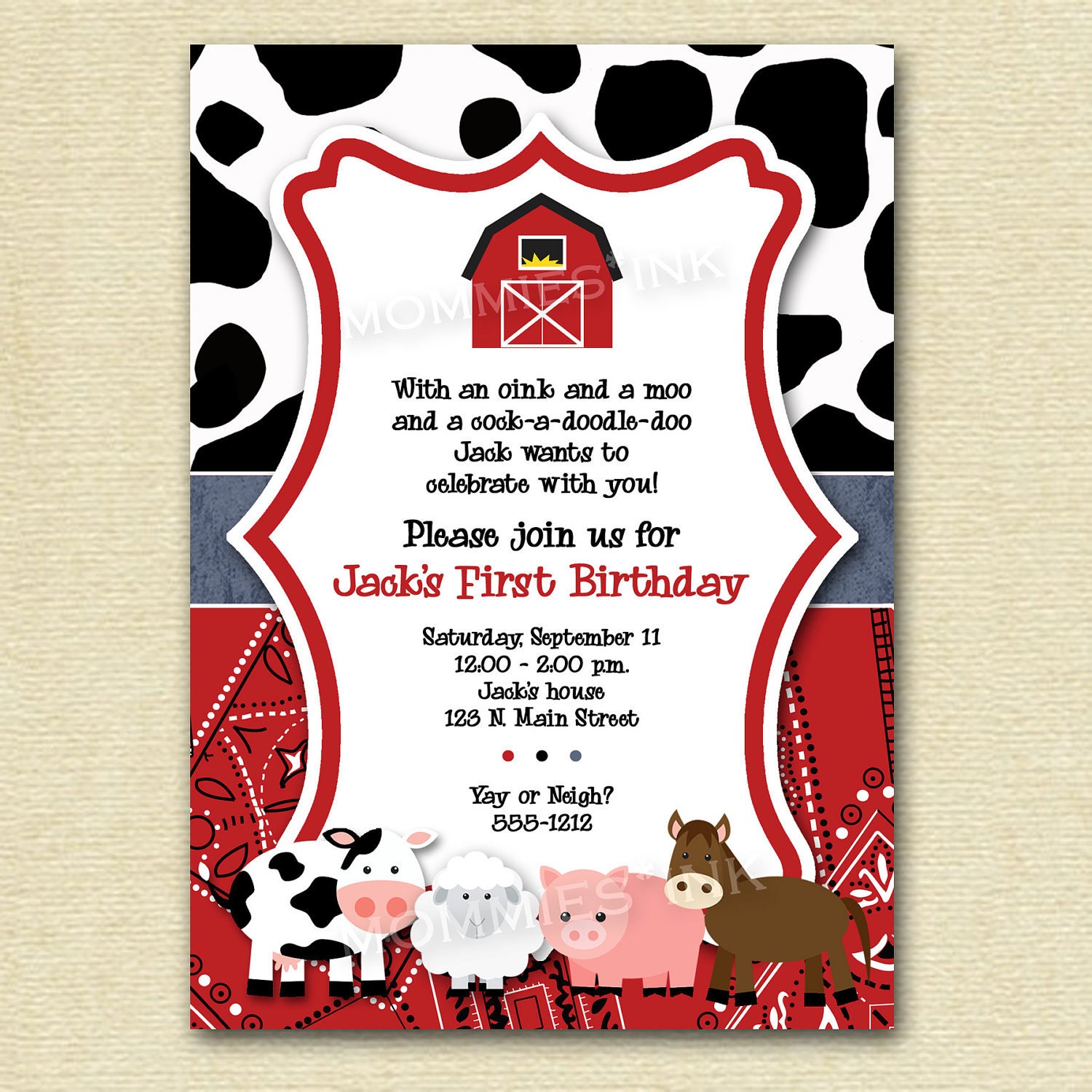 Mod Farm Animals Birthday Party Invite - PRINTABLE INVITATION DESIGN Il_570xn